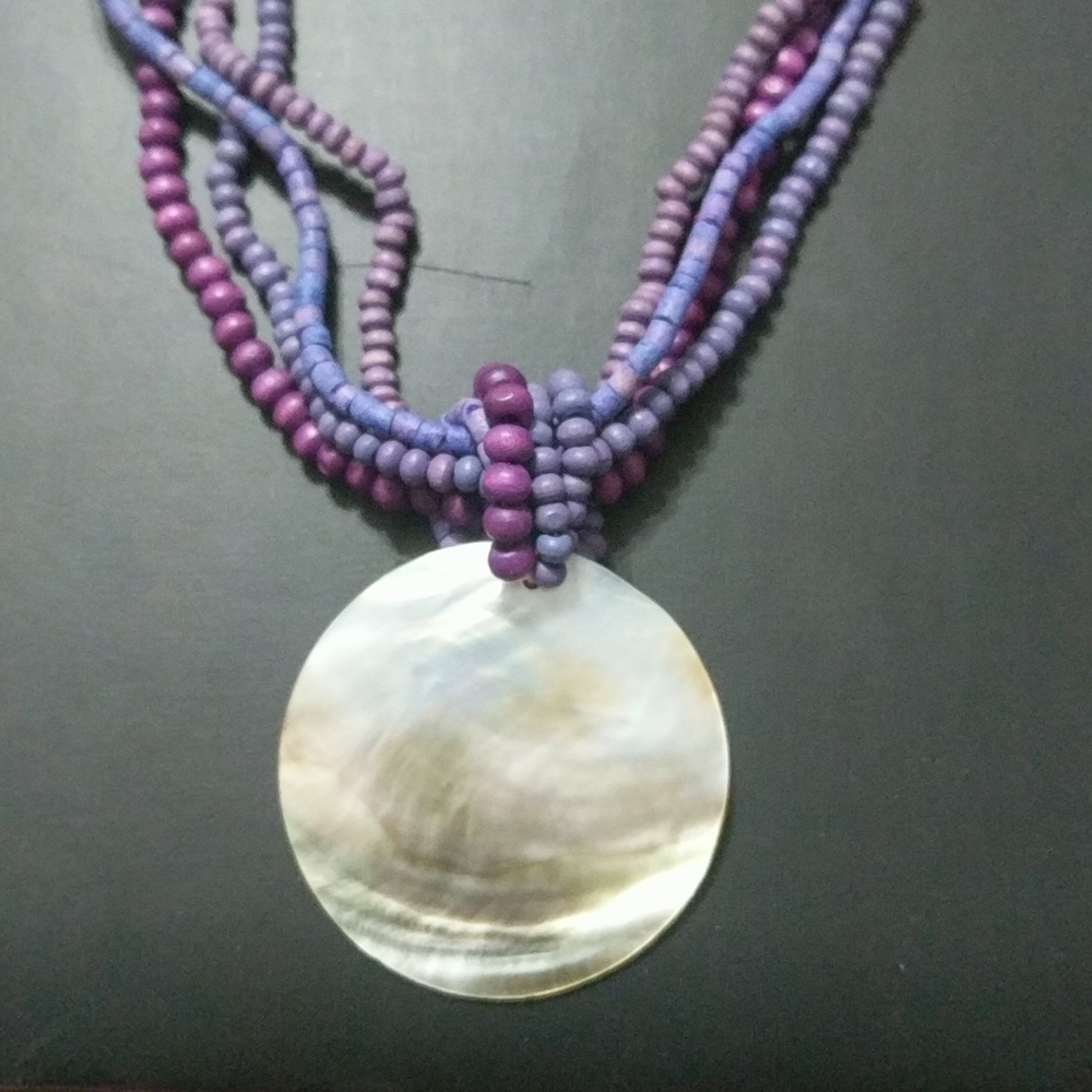 Mother of Pearl Purple Beaded Statement Necklace